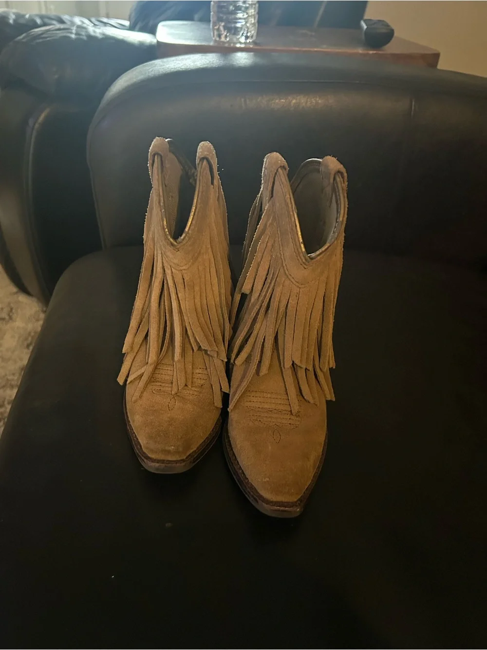 Ariat Tan Suede Fringe Western Ankle Boots